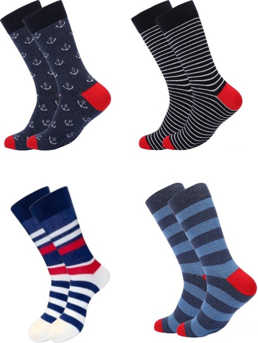 ASTRADAVI Socks Collection - Sokken - 4 Paar - Premium Katoenen Normale Sokken - 40/46 - Maritiem - Marineblauw, Rood, Wit