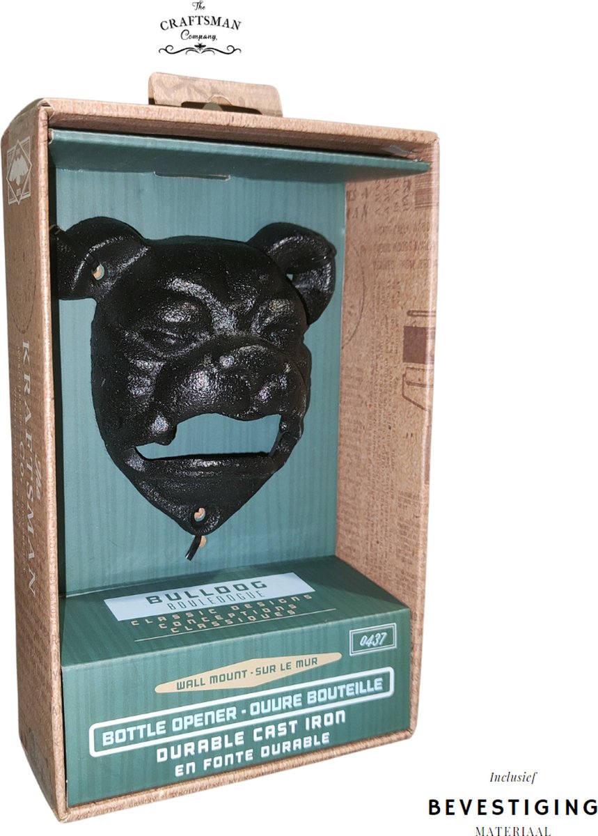 The Kraftsman Co. New York Hoogwaardig Gietijzeren Bieropener Bulldog Head - 0437