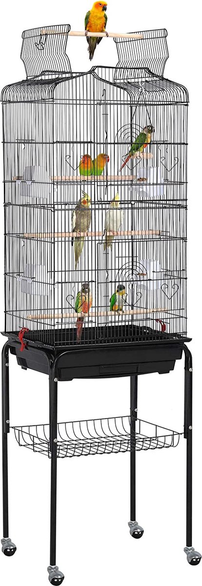 Bol.com Papa Simba XXL Vogelkooi Grasparkieten Kanarie met zitplaats en accessoires met standaard - Zwart - HMTM-10002-Black aanbieding