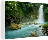 Canvas Natuur - Schilderij - Waterval - Rio Celeste - Jungle - 120x80 cm - Muurdecoratie