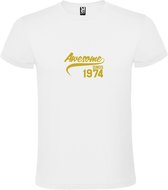 Wit T-Shirt met “Awesome sinds 1974 “ Afbeelding Goud Size XS