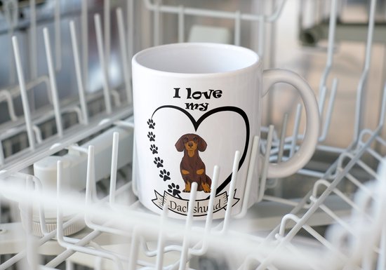 Dog Lover Mug avec texte : I love my teckel couleur chocolat | Amoureux des Chiens | Sort de Chiens | Cadeau | Mug drôle | Tasse de café | Gobelet à café | Tasse à thé | Tasse de thé