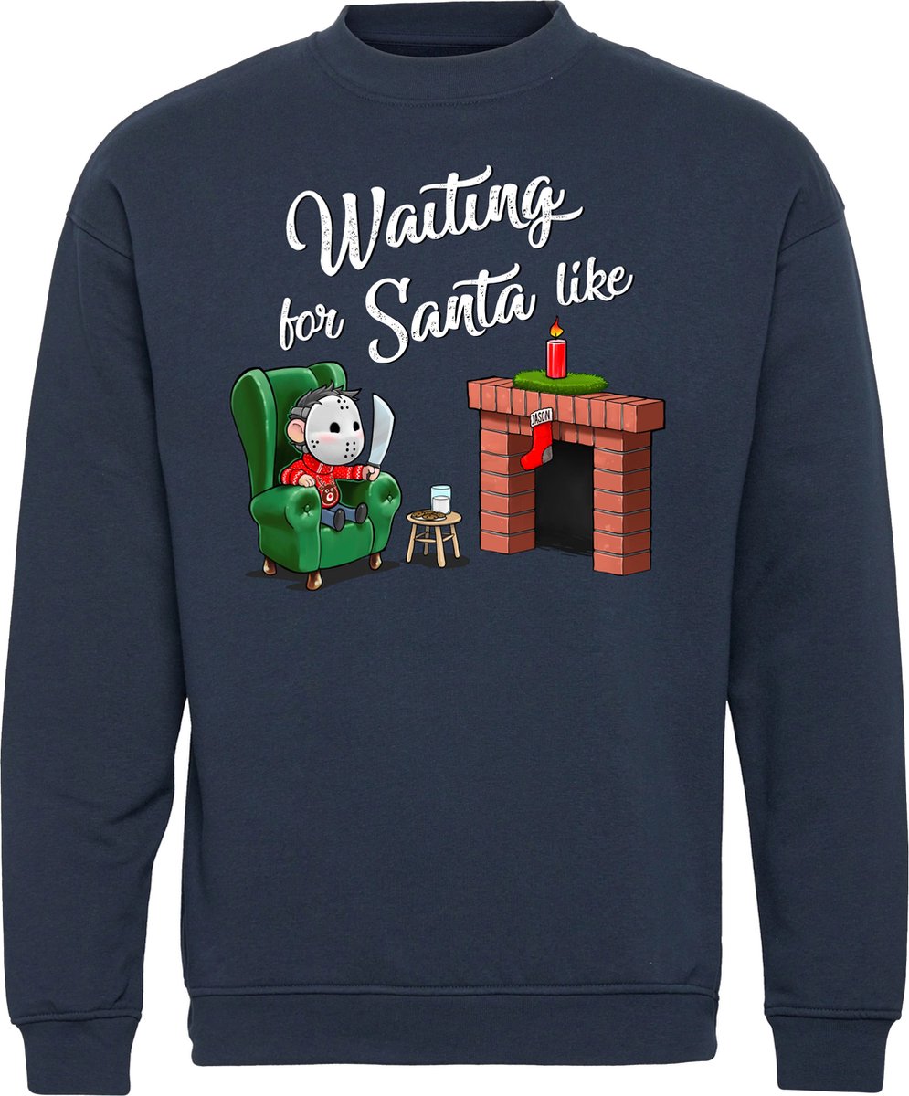 Kersttrui Waiting For Santa | Foute Kersttrui Dames Heren | Kerstcadeau volwassenen | Kerst | Navy | maat 3XL