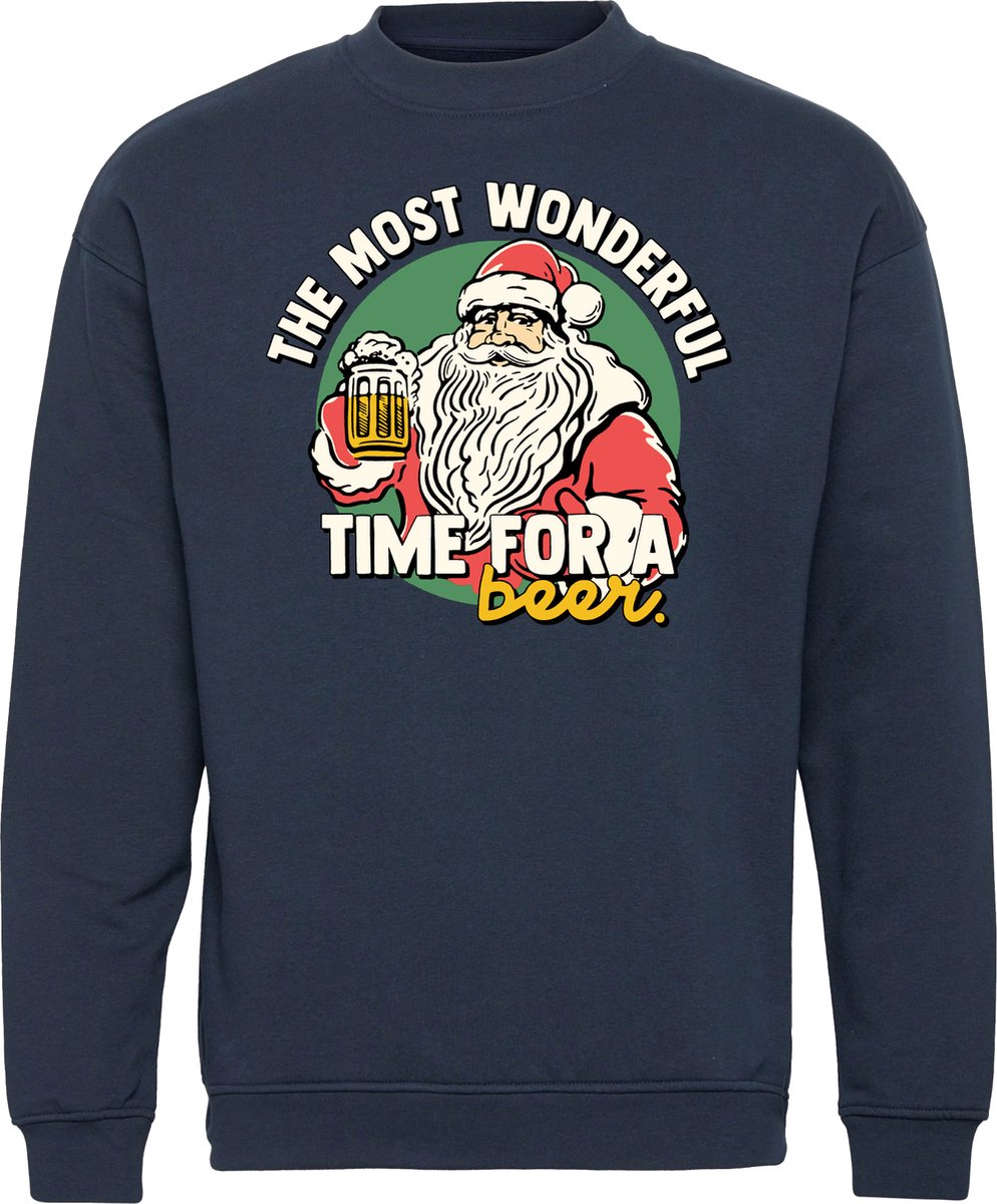 Kersttrui Time For A Beer Kerstman | Foute Kersttrui Dames Heren | Kerstcadeau volwassenen | Kerst | Navy | maat S