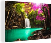 Canvas Schilderij Waterval - Thailand - Natuur - 90x60 cm - Wanddecoratie