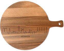 Skyline Serveerplank Rond Oud Groningen - Hapjesplank - Serveerplank - Tapas - Hapjes - Serveren - 29cm - Hapjesplank - Serveerplank - Tapas - Hapjes - Serveren - WoodWideCities