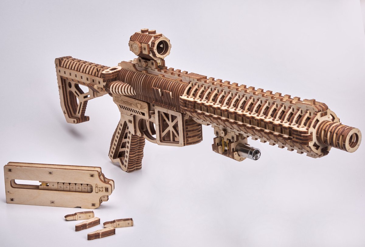 Wood Trick – Modelbouw 3D houten puzzel – Aanvalsgeweer - Assault Gun AR-T (WDTK057) – 496 stuks - Geen lijm noch verf nodig! — afbeelding 6