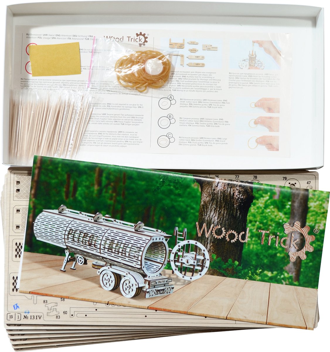 Wood Trick – Modelbouw 3D houten puzzel – de Tankaanhangwagen – Tank Trailer – Uitbreiding op Grote Vrachtwagen Big Rig - 220 stuks - Geen lijm noch verf nodig! — afbeelding 13