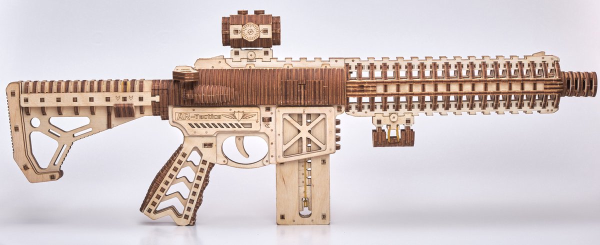 Wood Trick – Modelbouw 3D houten puzzel – Aanvalsgeweer - Assault Gun AR-T (WDTK057) – 496 stuks - Geen lijm noch verf nodig! — afbeelding 19