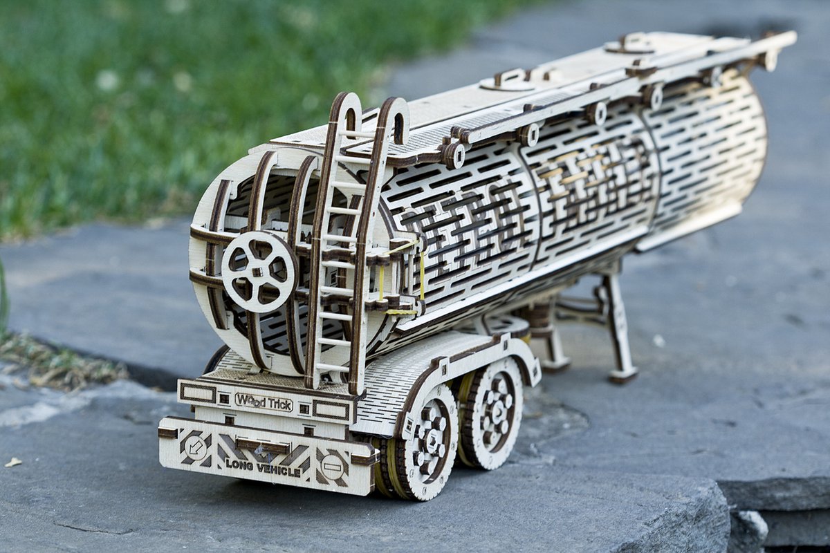 Wood Trick – Modelbouw 3D houten puzzel – de Tankaanhangwagen – Tank Trailer – Uitbreiding op Grote Vrachtwagen Big Rig - 220 stuks - Geen lijm noch verf nodig! — afbeelding 16