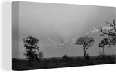 Canvas Schilderij Het landschap van het Krugerpark in Zuid-Afrika bij zonsondergang - zwart wit - 80x40 cm - Wanddecoratie