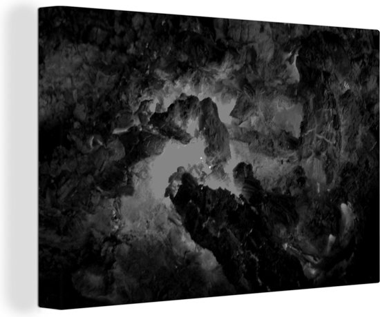 Canvas Schilderij Lava tussen stenen - zwart wit - Wanddecoratie