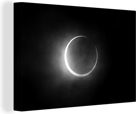 Canvas Schilderij Ringvormige zonsverduistering - zwart wit - Wanddecoratie
