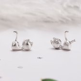 Gading® meisjes oorknoppen- kat oorknopjes met lange staart-zilver- 9mm-zilver 925
