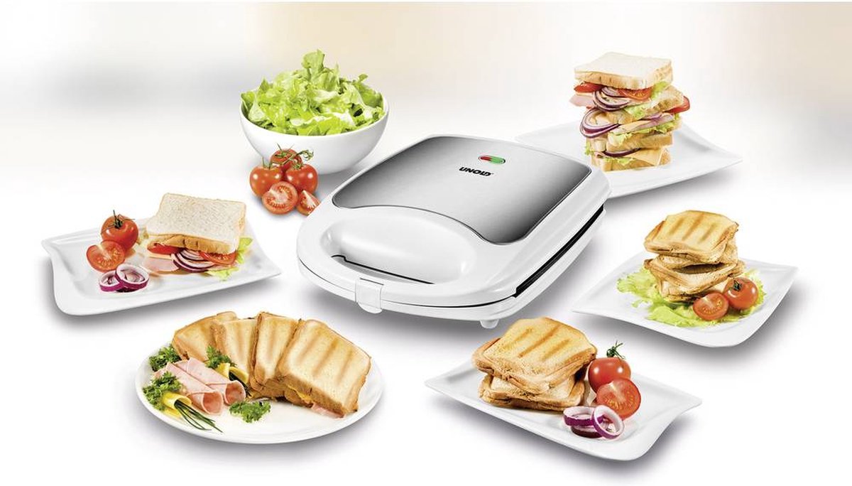 Unold Quadro Sandwich toaster Inklapbaar Wit, Zwart