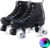 Patins côte à côte classiques / patins à roulettes avec roues lumineuses - Taille 40 - Cuir artificiel Zwart - avec lampes/lumières