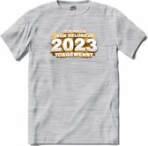Iedereen een gelukkig 2023 toegewenst - fout oud en nieuw shirt / nieuwjaarsfeest kleding - T-Shirt - Unisex - Donker Grijs - Gemêleerd - Maat L
