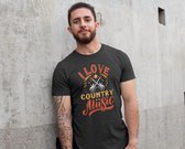 Rick & Rich - T-Shirt I Love Country Music - T-shirt met opdruk - T-shirt Muziek - Tshirt Music - Zwart T-shirt - T-shirt Man - Shirt met ronde hals - T-Shirt Maat L