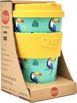 Quy Cup 400ml Ecologische Reis Beker - "Tucano" - BPA Vrij - Gemaakt van Gerecyclede Pet Flessen met Geel Siliconen deksel