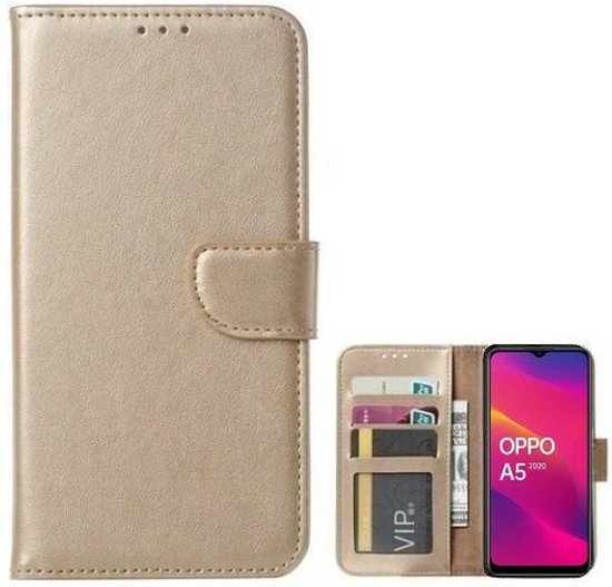 Oppo A5 2020 Hoesje Met Pasjeshouder Bookcase Goud