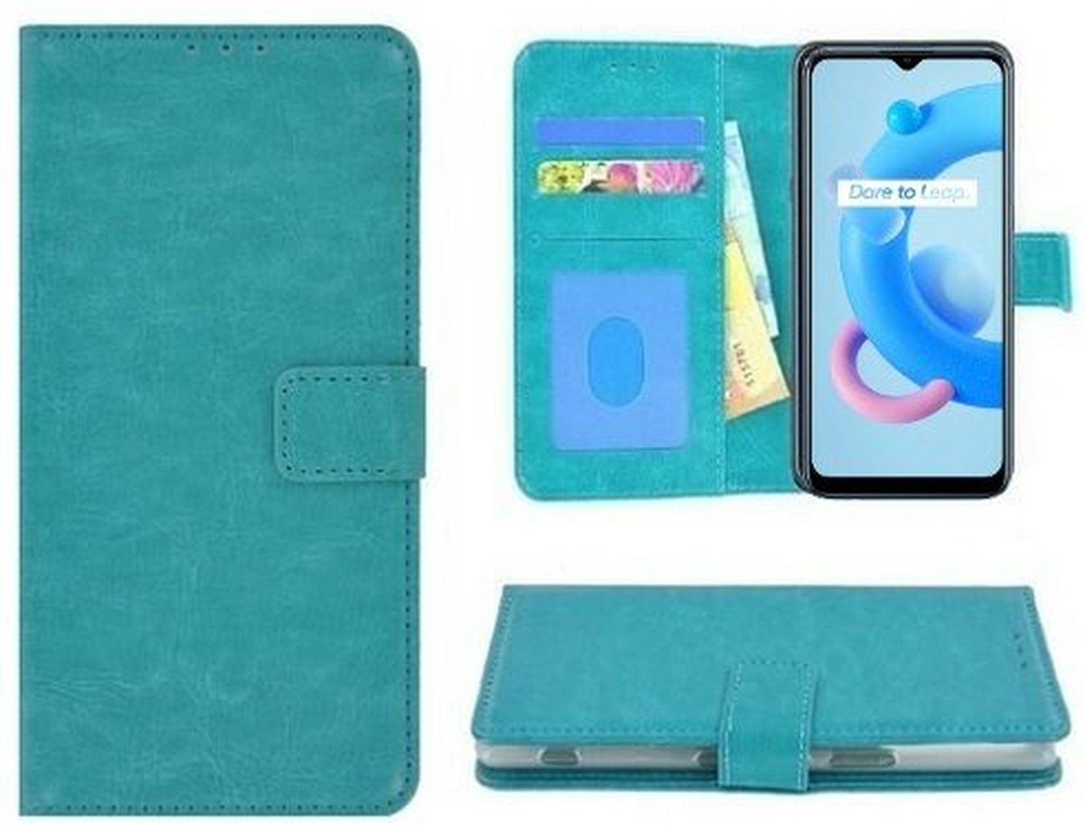 Realme C11 Hoesje Met Pasjeshouder Bookcase Turquoise