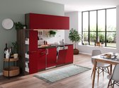 Goedkope keuken 225  cm - complete keuken met apparatuur Oliver  - Donker eiken/Rood   - elektrische kookplaat - vaatwasser        - spoelbak