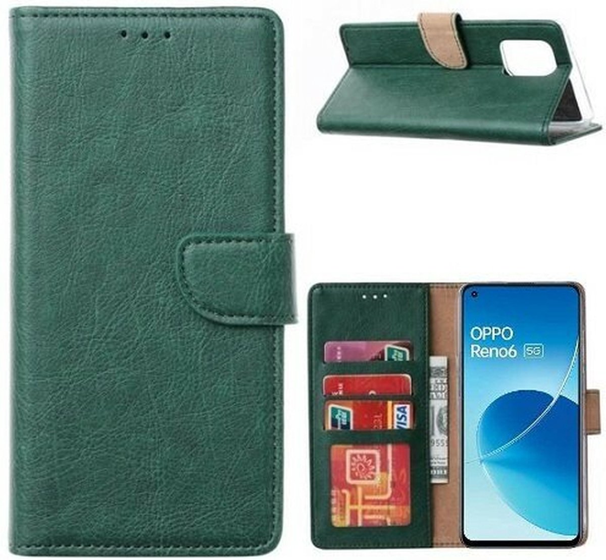 Oppo Reno 6 5G Hoesje Met Pasjeshouder Bookcase Donkergroen