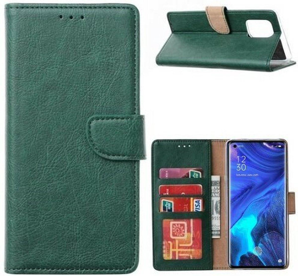 Oppo Reno 4 Hoesje Met Pasjeshouder Bookcase Donkergroen