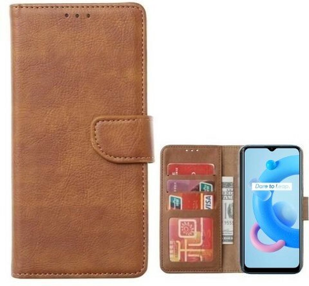 Realme C11 Hoesje Met Pasjeshouder Bookcase Bruin
