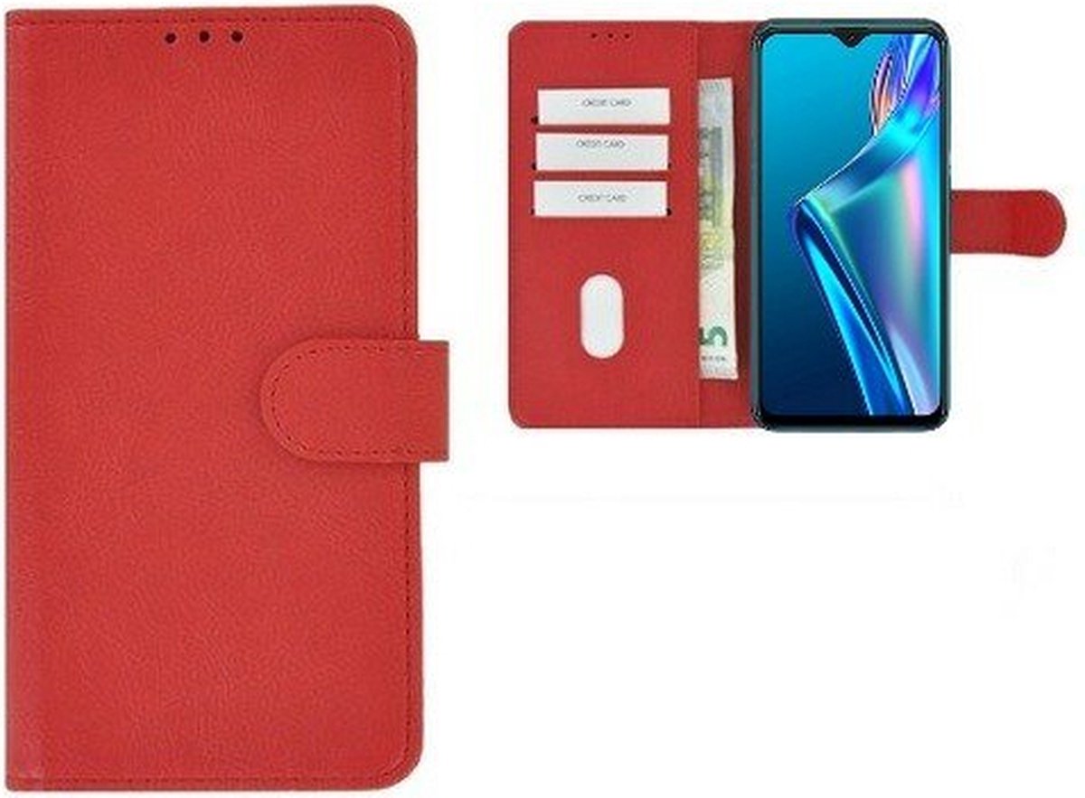 Oppo A12s Hoesje Met Pasjeshouder Bookcase Rood