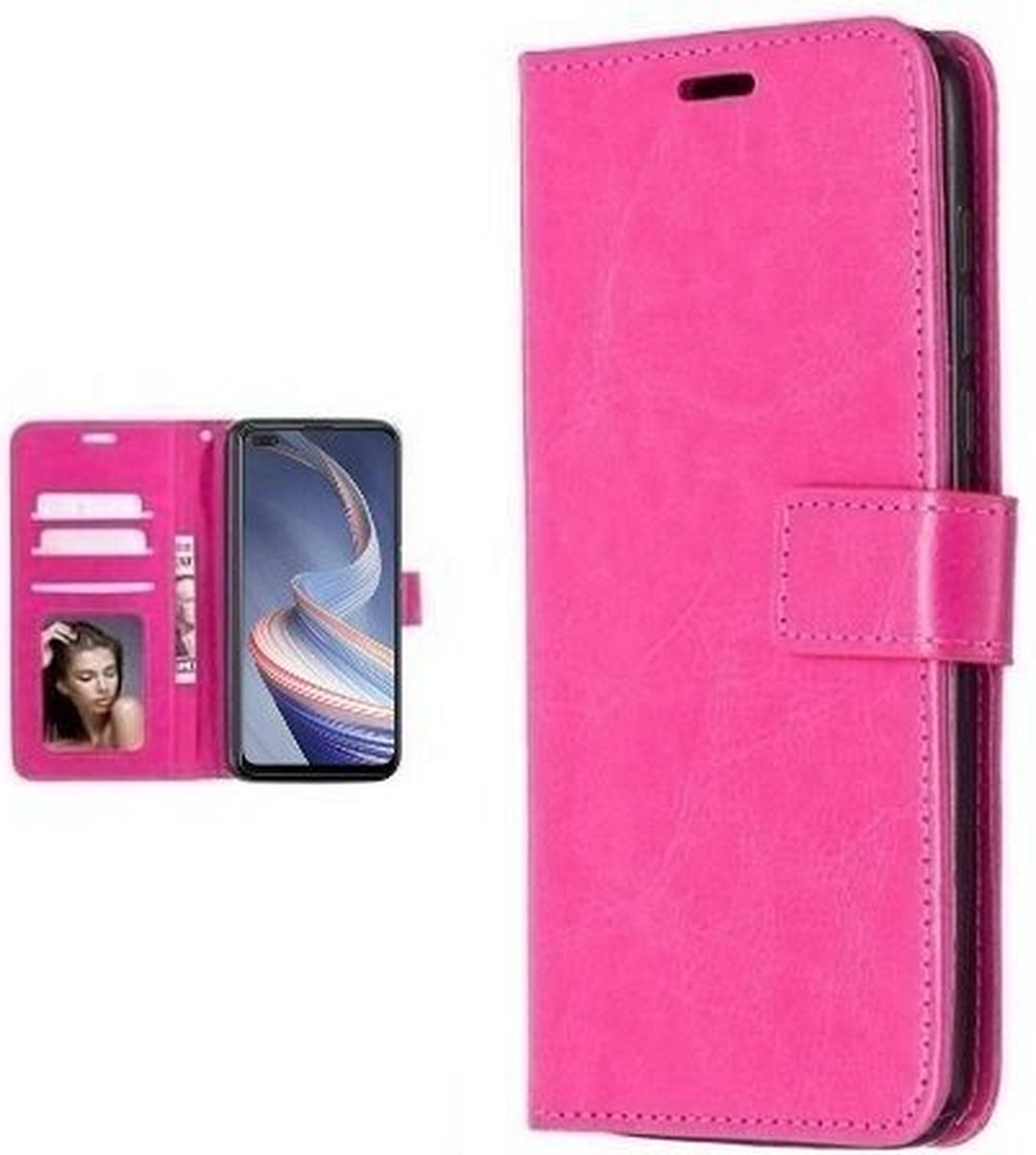 Oppo Reno4 Z 5G Hoesje Met Pasjeshouder Bookcase Roze
