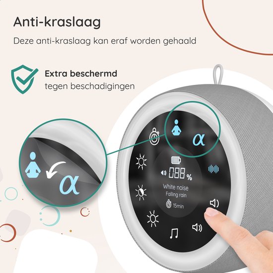 Numsy Touch machine met display, getoond met anti-kraslaag detail.