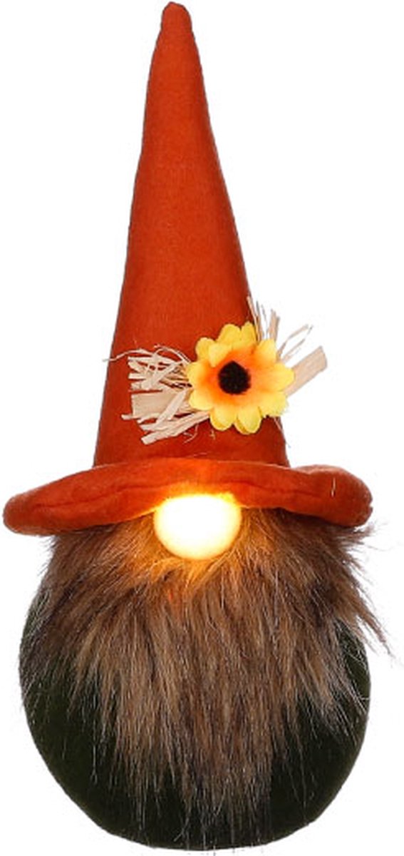 Zittende Gnoom Met Verlichting 18 cm - Oranje