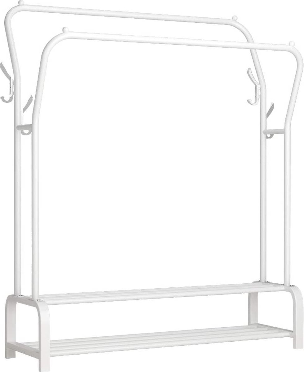 UDEAR Kledingrek Vrijstaande hanger Dubbele Stangen Multifunctioneel Kledingrek voor Slaapkamers, Dubbellaags, 4 Haken,Wit