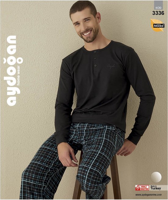 Jecarden Damespyjama met kant, lang, winterpyjamaset, lange mouwen, nachtkleding, tweedelig, katoen, sexy pyjama voor vrouwen, zachte loungewear, zwart, M