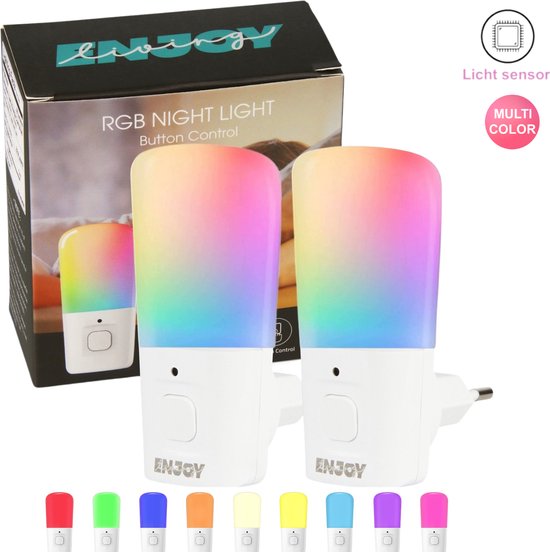 Enjoy Living - 2x 1 Nachtlampje Multi Color - 0.5W - Dag & Nacht Sensor - Automatische Dimmer - Stopcontact Nachtlampjes - kinderkamer - babykamer - kinderen - baby - volwassen