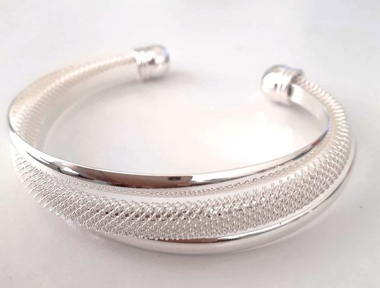 Zilver 925 armband met een ketting mode 21818 - silver 925 bangle with a chainlook