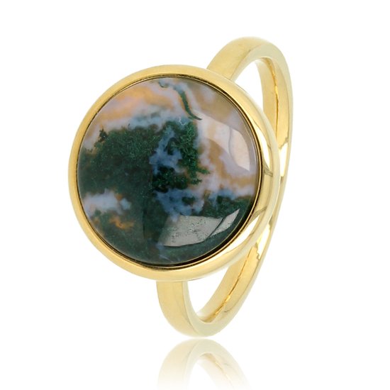 My Bendel - Goudkleurige ring met Moss Agate edelsteen - Moderne goudkleurige ring met Moss Agate edelsteen - Met luxe cadeauverpakking