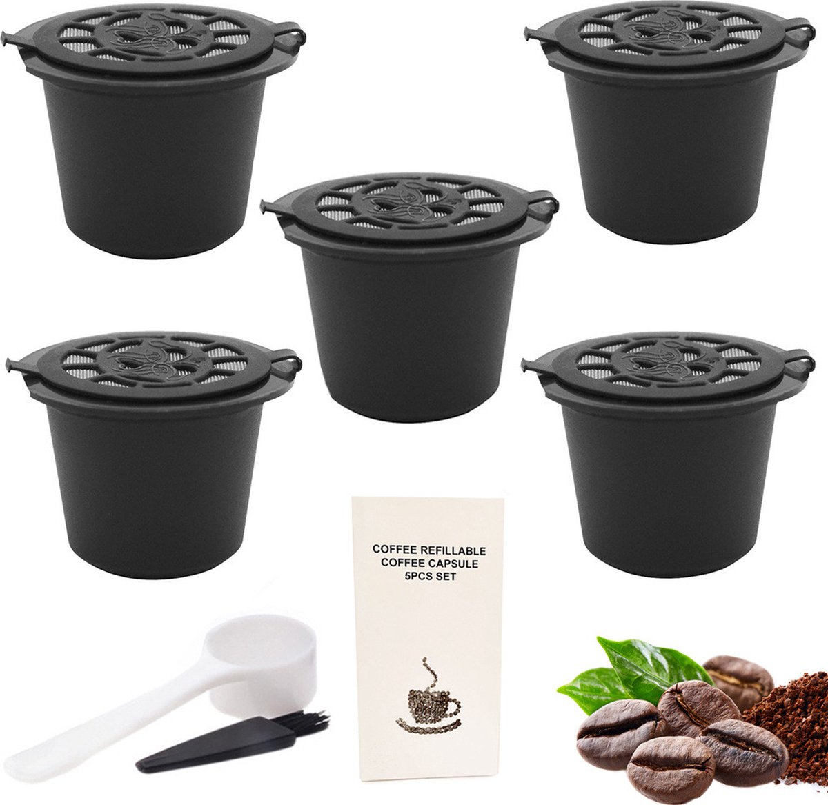 Hervulbare Nespresso Koffie Cups - Koffie Cups Capsules - Navulbare Koffiecapsules Nespresso - New reusable coffee cups - Herbruikbare Koffiecups Nespresso - Milieubewust - Kostenbesparend - Milieuvriendelijk - GRATIS Schepje & Reinigingskwastje