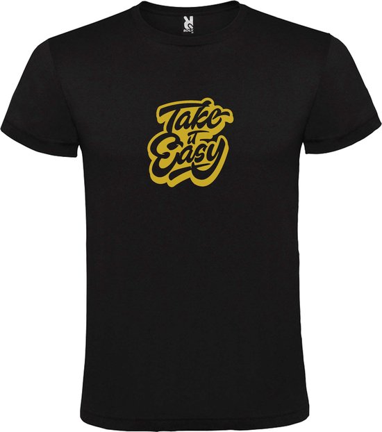 Zwart T-Shirt met “ Take it Easy “ afbeelding Goud Size XXXXXL