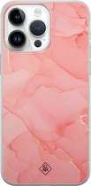 Casimoda® hoesje - Geschikt voor iPhone 14 Pro Max - Marmer Roze - Siliconen/TPU telefoonhoesje - Backcover - Marmer - Roze