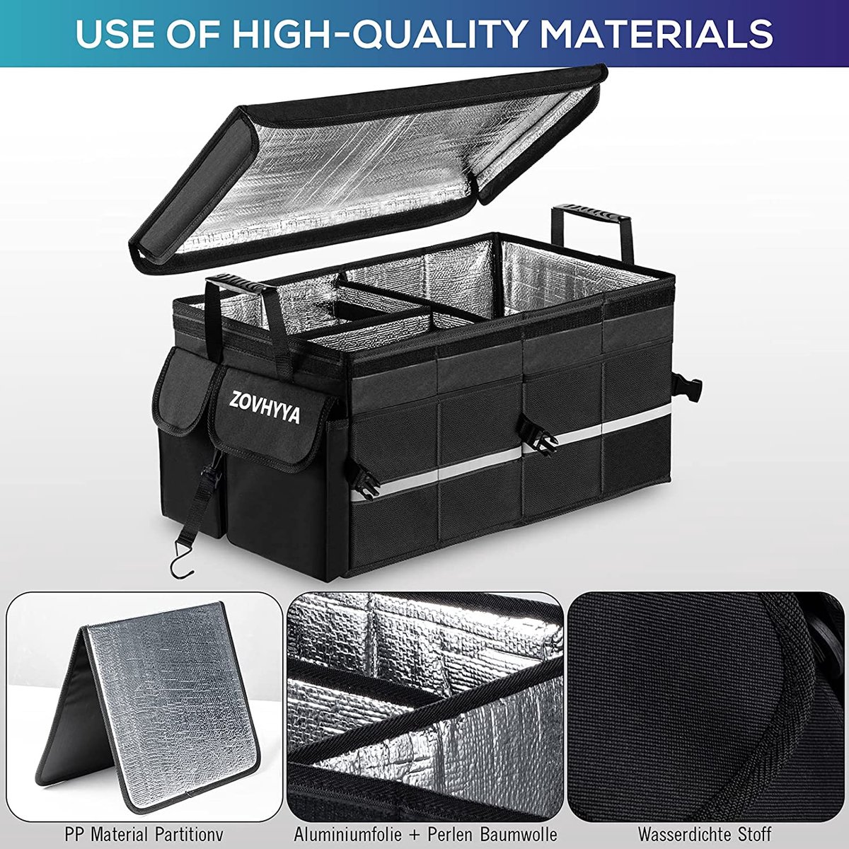 RIDELF Organisateur Coffre Voiture Pour Peugeot 2008 206 207 3008 301 307 308 308S, Boite De Rangement Voiture Étanche Portable Pliable Isolant Multi Compartiment Fond Antidérapant,Red-35 * 30 * 28.5