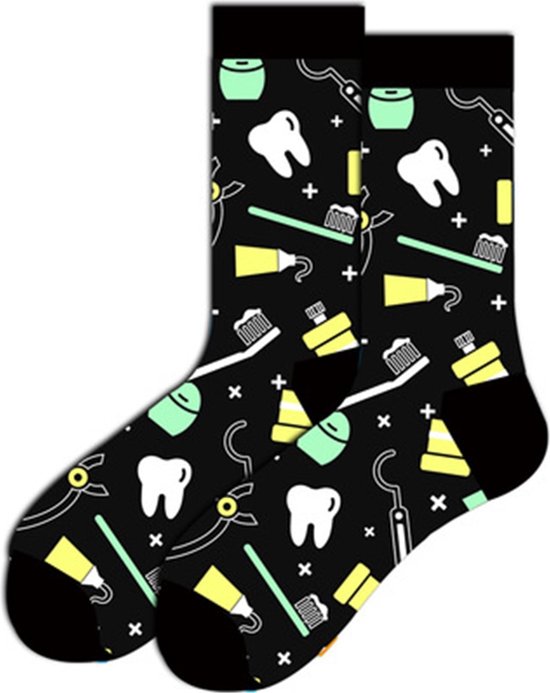 Tandarts/Tandverzorging sokken met tandenborstel, kiezen, tang, haakje, tandpasta - Dames/Mannen sokken maat 40/45