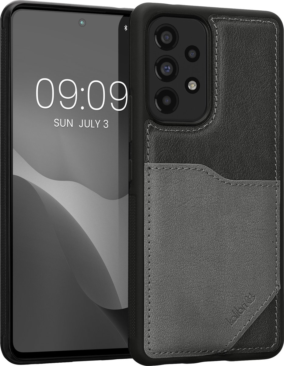 kalibri telefoonhoesje compatibel met Samsung Galaxy A53 5G - Back cover synthetisch leer met pashouder - In grijs / lichtgrijs