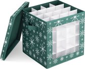 Boîte de rangement pour boules de Noël Navaris 64 compartiments - Boîte de rangement pliable pour décorations de Noël - Au design festif de Noël vert foncé