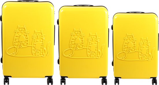 Biggdesign Cats Travel Suitcase - Valise à Bagage à main - Ensemble de bagages - Jaune-3 pièces