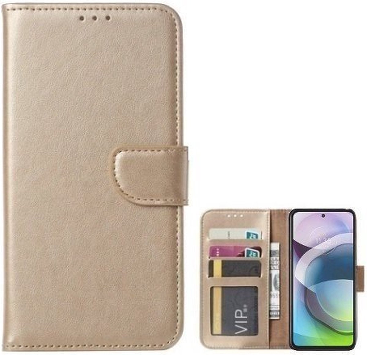 Motorola Moto G 5G Hoesje Met Pasjeshouder Bookcase Goud
