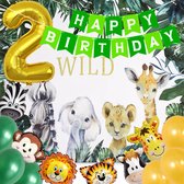 Kit Déco Anniversaire Jungle – Ballons Animaux (Renard, Cerf), Bannière, Ballons Latex, Pampilles, Vert