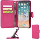 iPhone XS Max Leder Hoesje Met Pasjeshouder Bookcase Roze