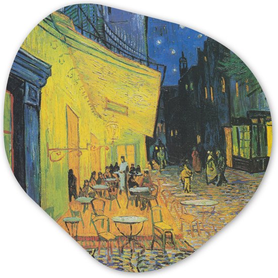 Organische Wanddecoratie - Kunststof Muurdecoratie- Organisch Schilderij - Caféterras bij nacht - Vincent van Gogh- 60x60 cm - Organische spiegel vorm op kunststof